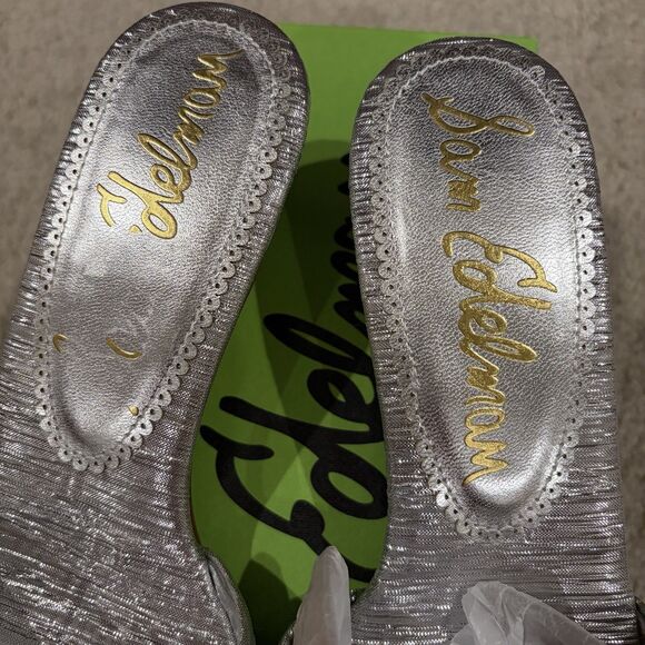 NIB Sam Edelman Women's Cindie Kitten Heel Mule In Soft Silver Satin Size 7 Sexy - Picture 3 of 12